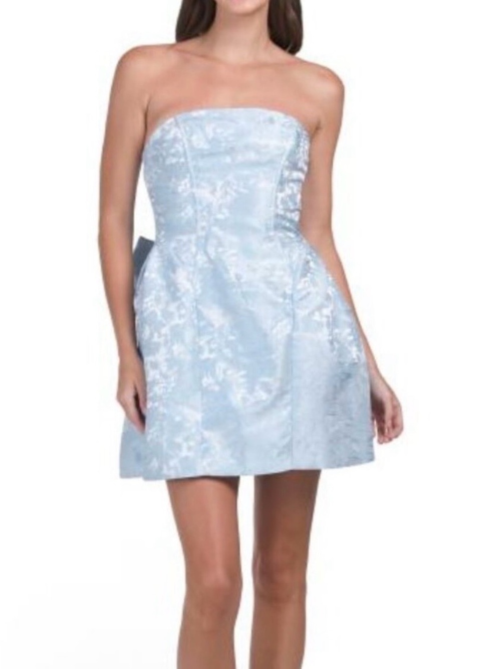 Strapless Light Blue Floral Jacquard Dress